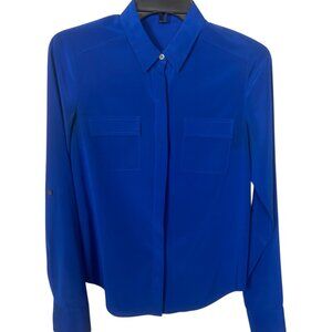 Ann Taylor Royal Blue Silk Long Sleeve Blouse Size 0
